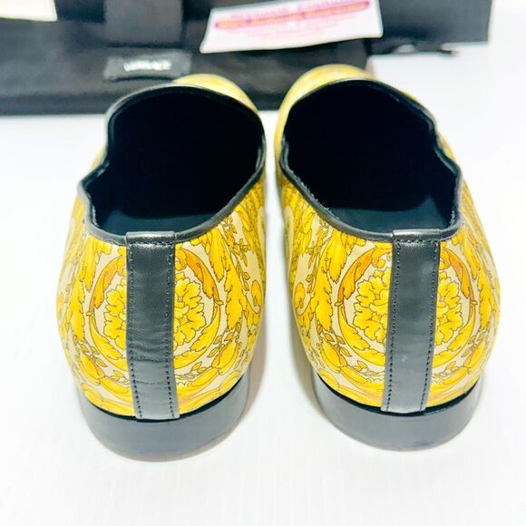 Versace Loafers 43/US 10 Gold Barocco Print Calfskin Leather Silk Shoes NIB $850 main image 4